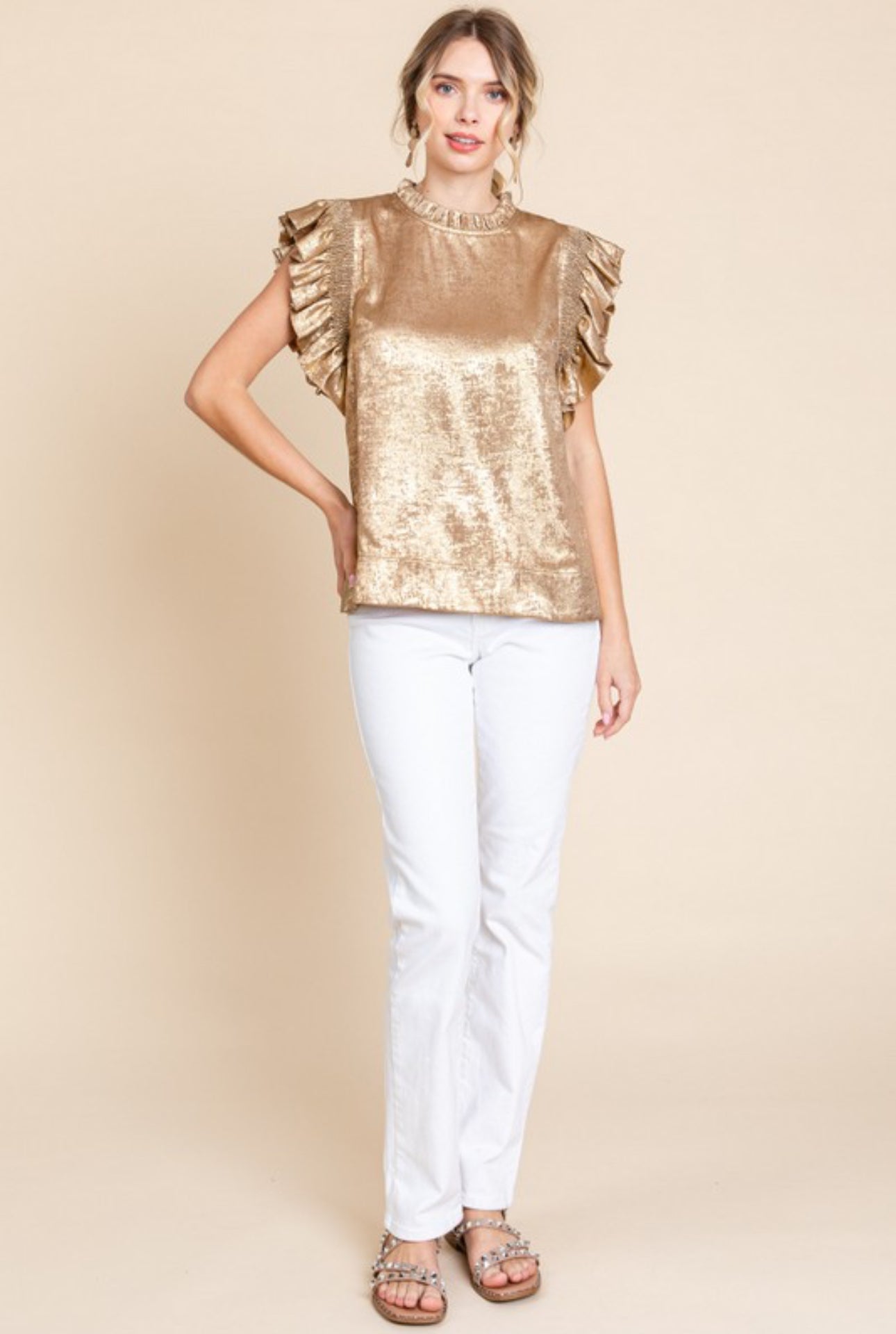 Metallic Ruffle Sleeve Top