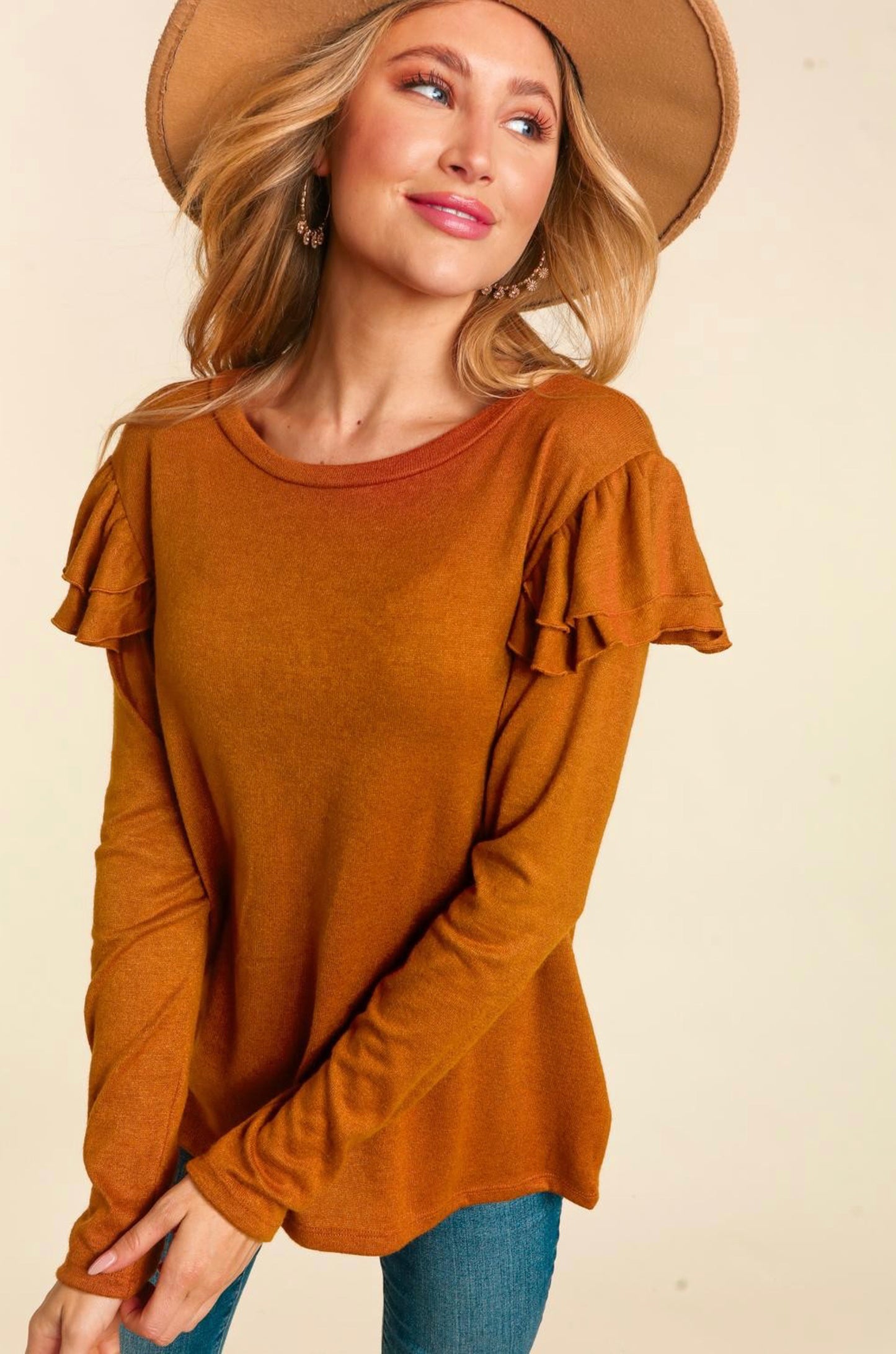 Plus Double Frill Ruffle Shoulder Top