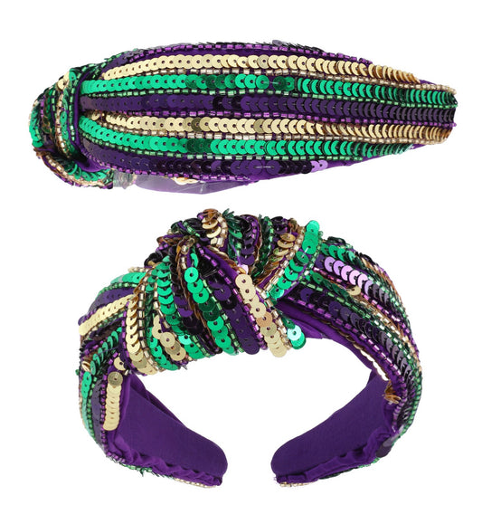 Mardi Gras Knotted Sequin Headband