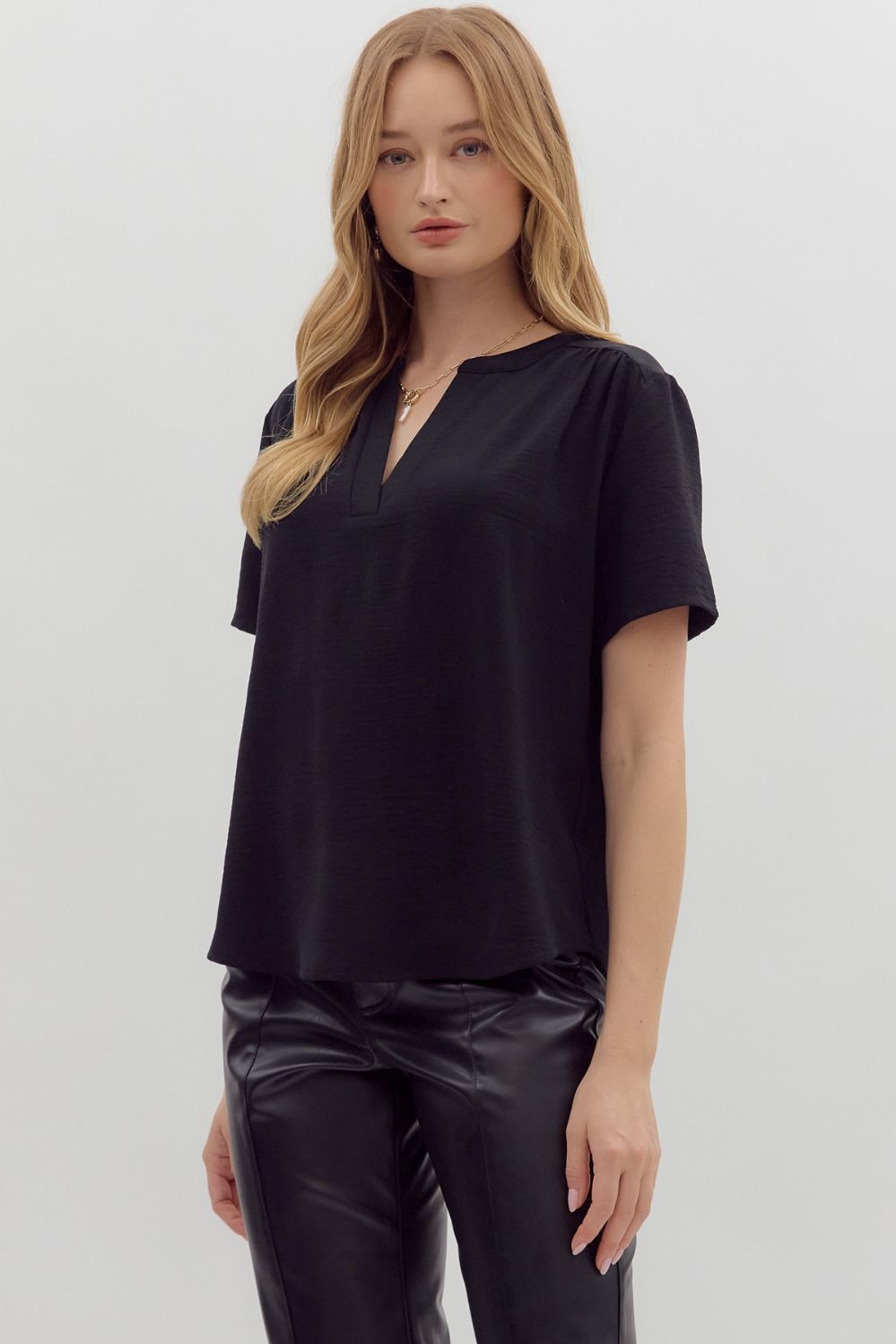 The Split V-Neck Woven Top