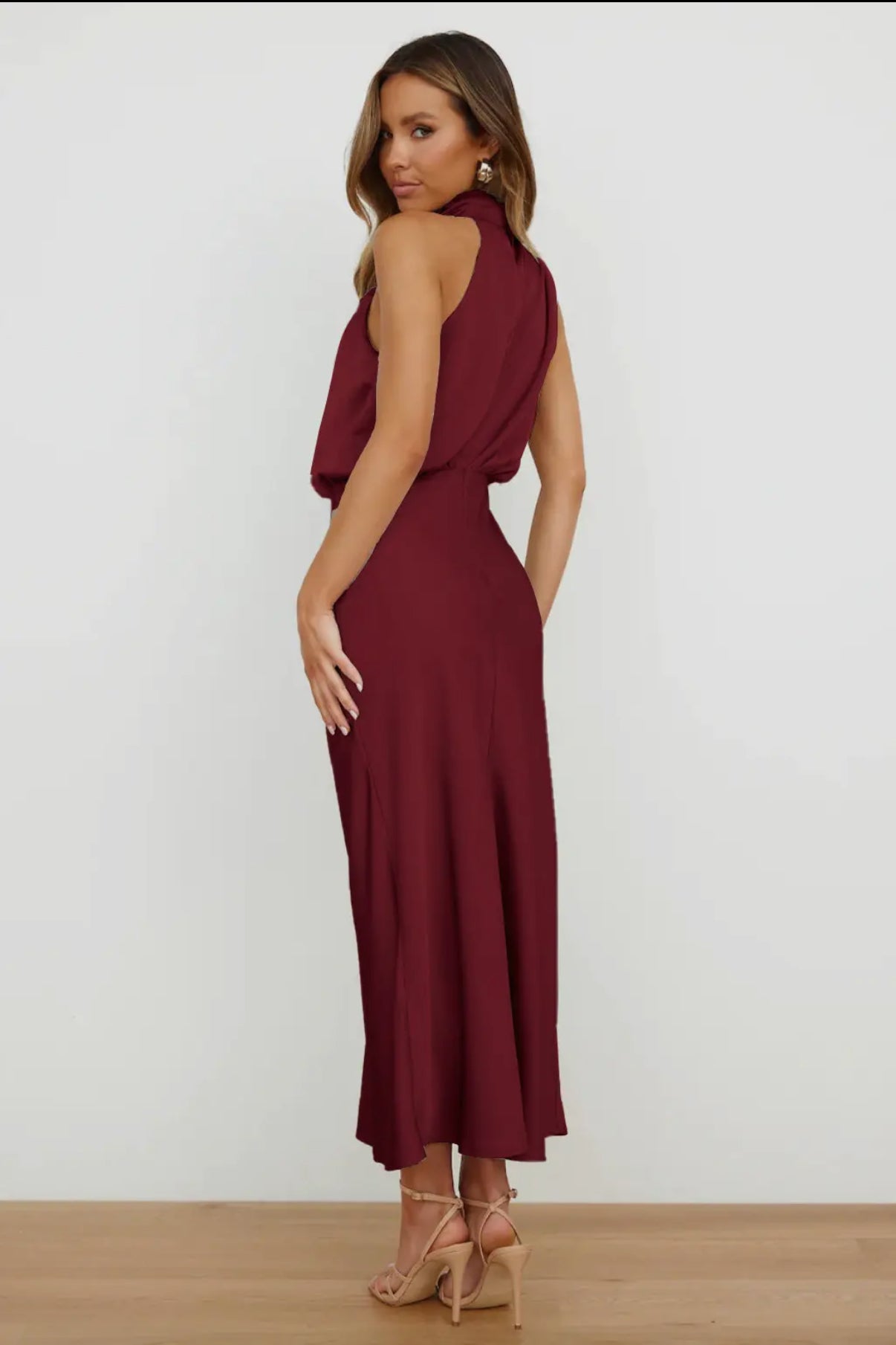 Sipping Champagne Satin Midi Dress