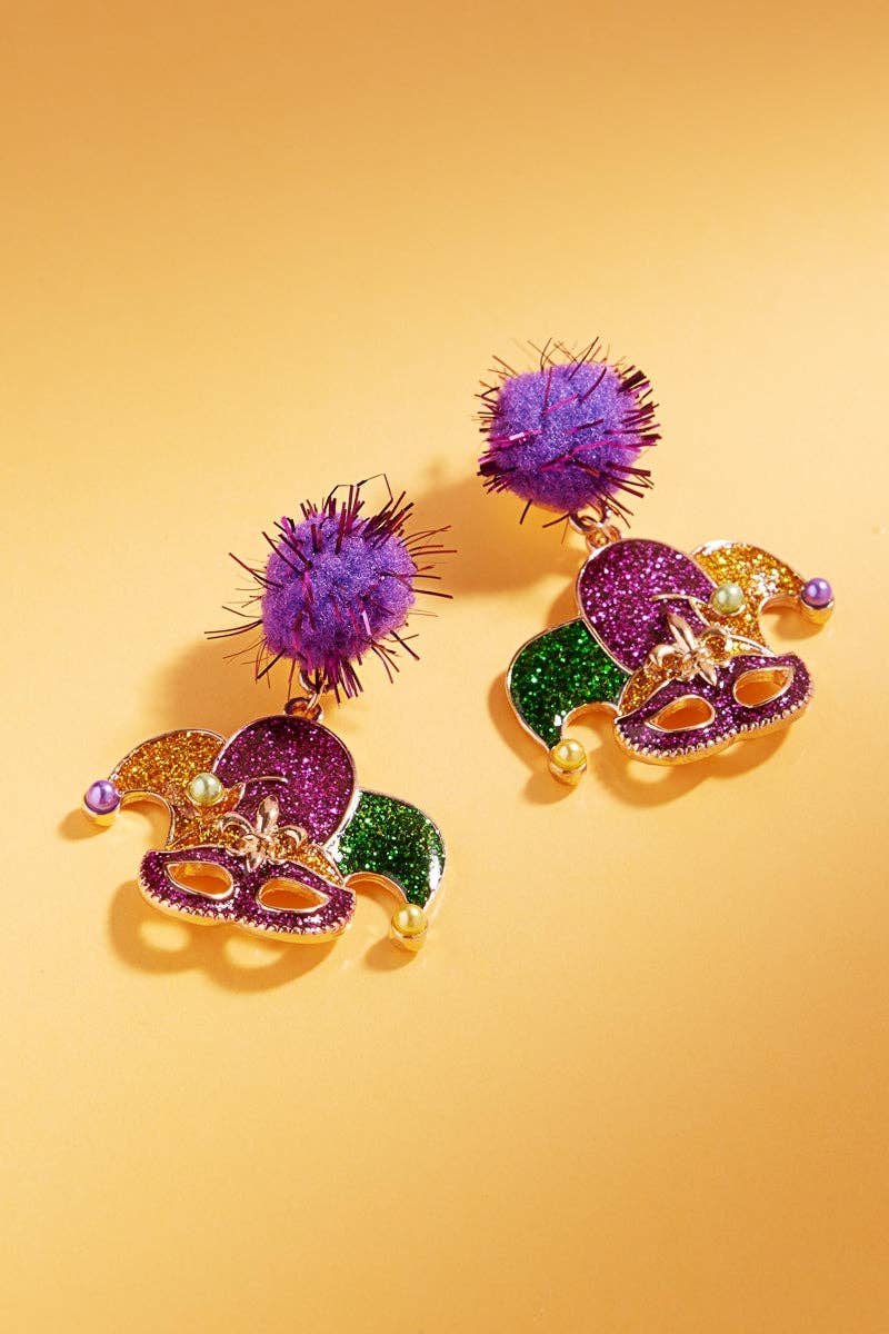 Mardi Gras PomPom & Enamel Post Earrings