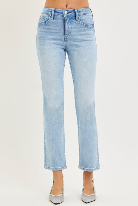 Risen Light Wash Tummy Control Crop Straight Jeans