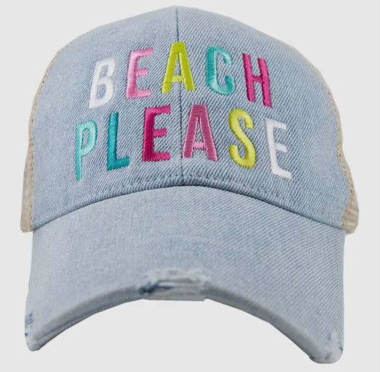 Beach Please Denim Trucker Hat