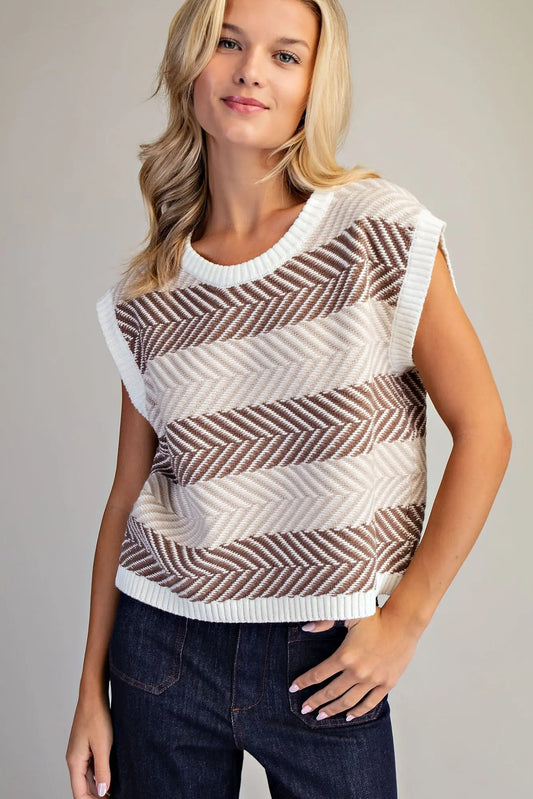 Mocha Mousse Chevron Knit Top