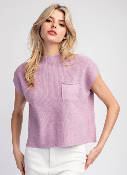 Short Sleeve Sweater Top with Pocket