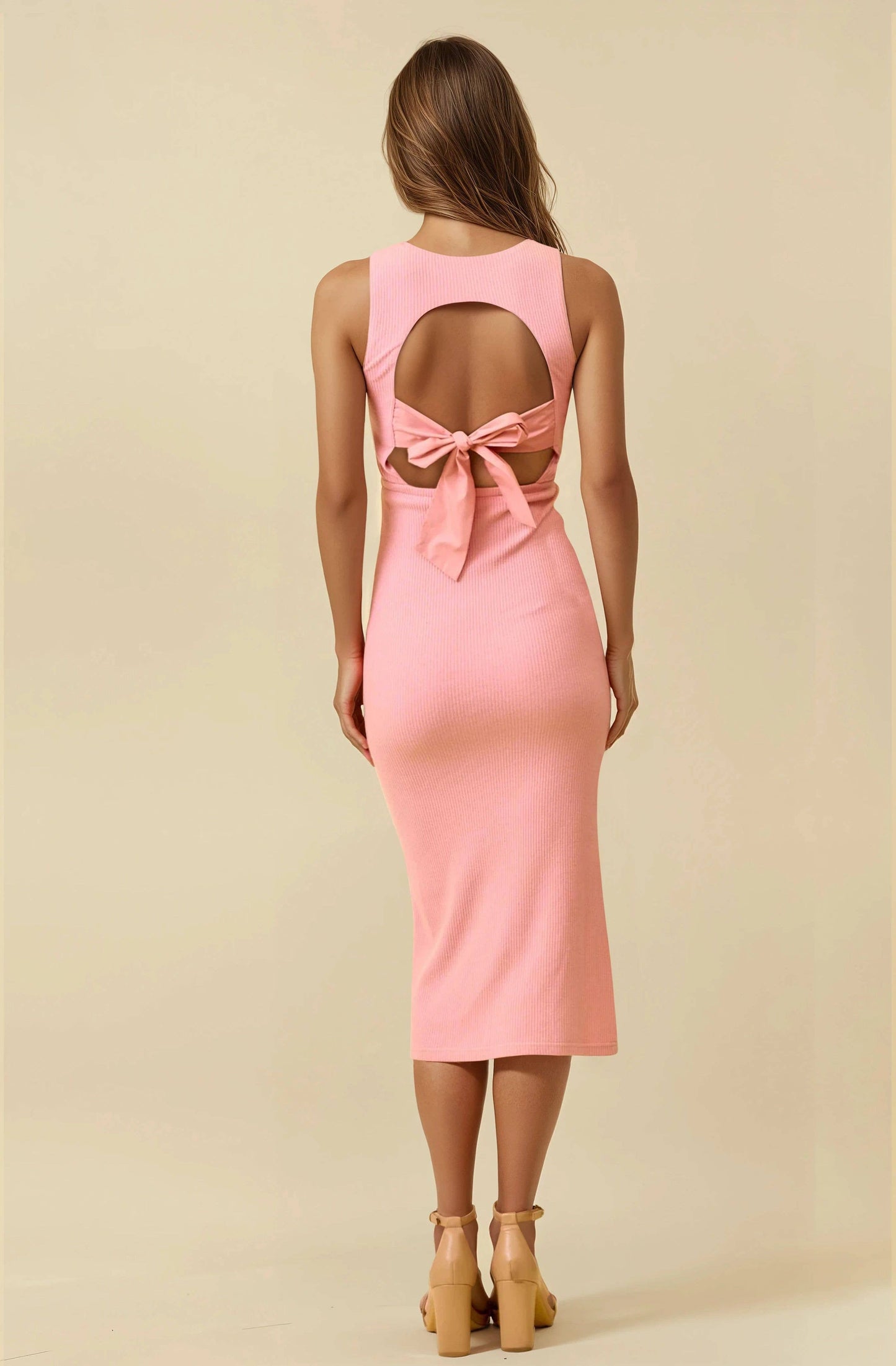 The Back Bow Ribbed Midi Dress