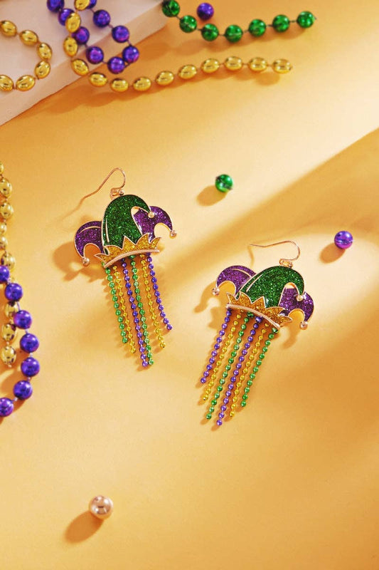 Mardi Gras Crown Tassel Earrings