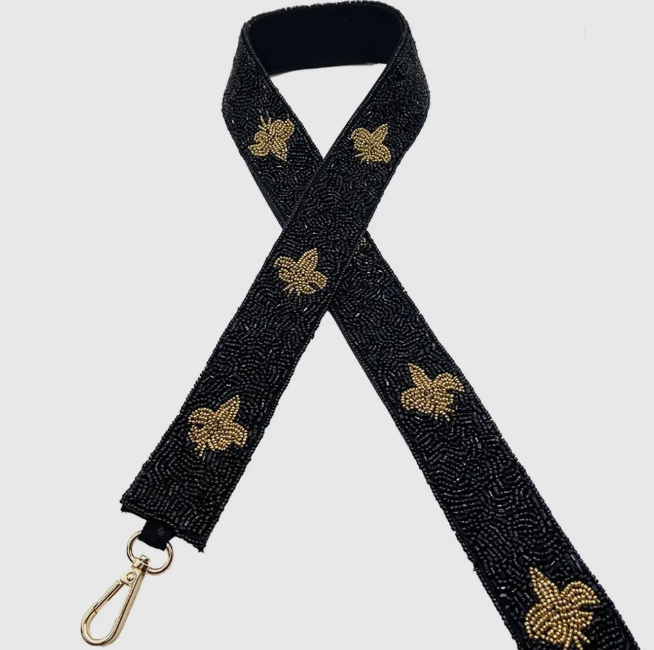 Black/Gold Fleur De Lis Beaded Strap