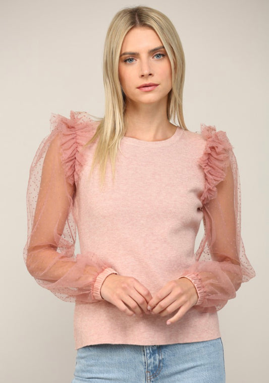 Tulle Sheer Sleeve Sweater