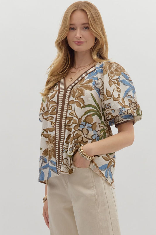 Botanical Breeze Bubble Sleeve Top
