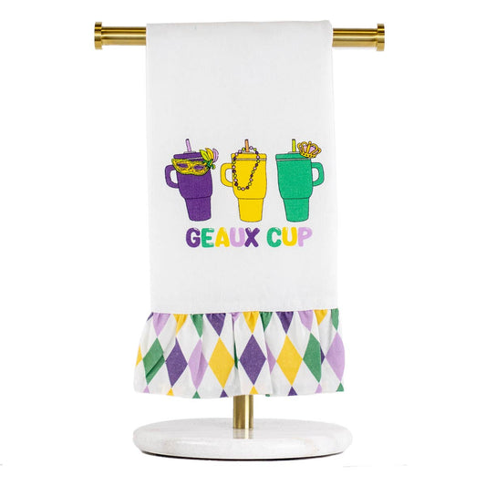Geaux Cup Ruffle Hand Towel   White/Multi   20x28