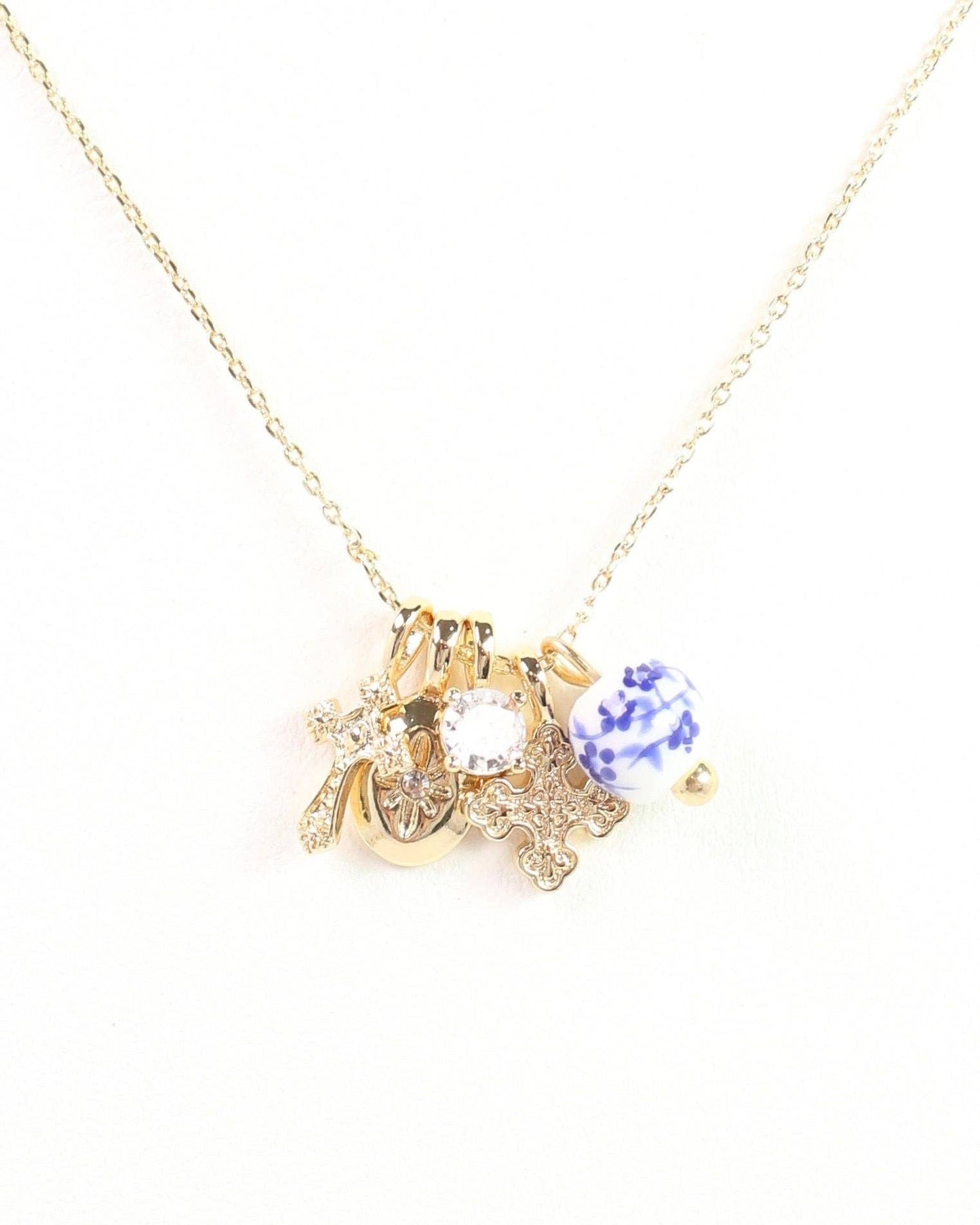 Crossing  Blue Jordan Charm Necklace Set Gold