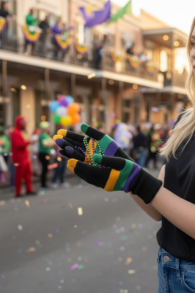 Mardi Gras Striped Touchscreen Gloves