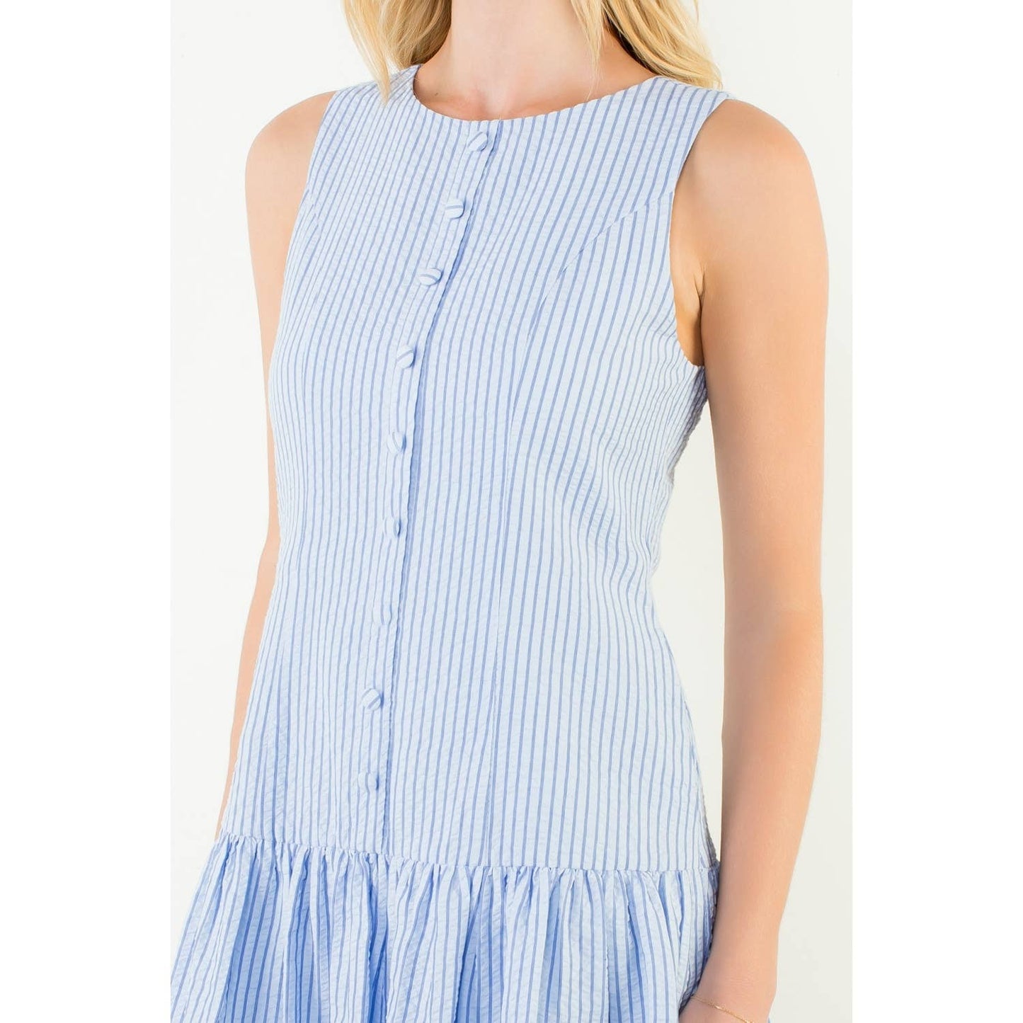 Sleeveless Striped Button Front Dress
