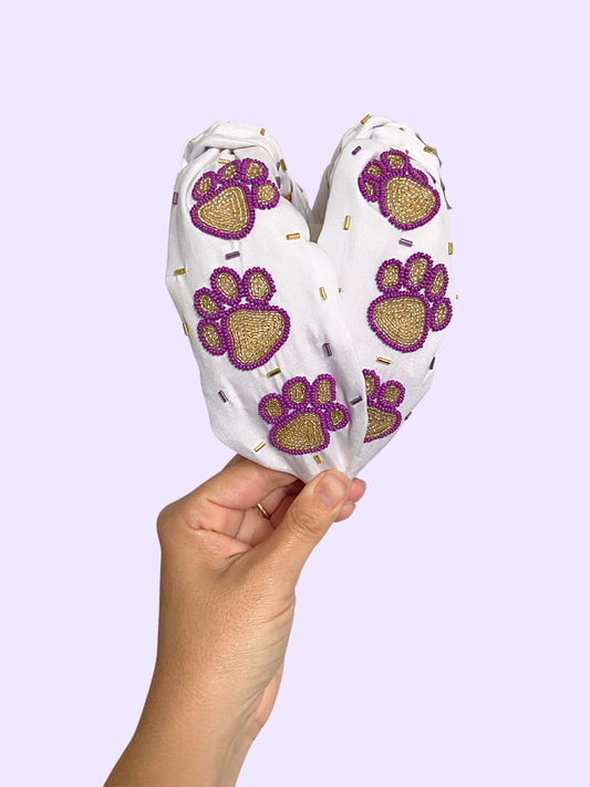 Purple & Gold Paw Headband - Game Day