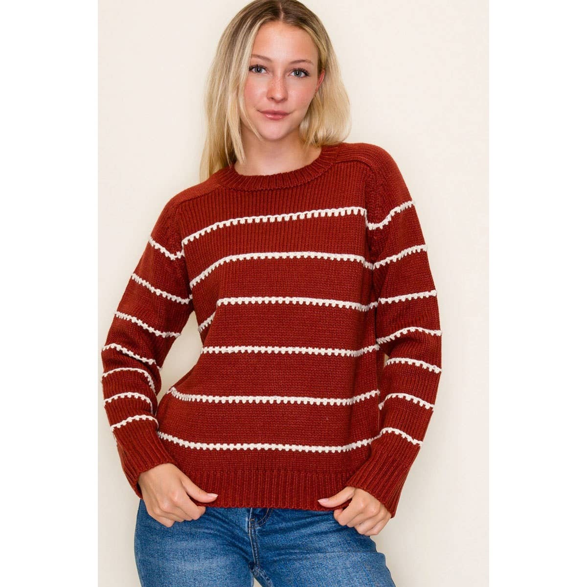 Rust Haven Blanket Stitch Sweater