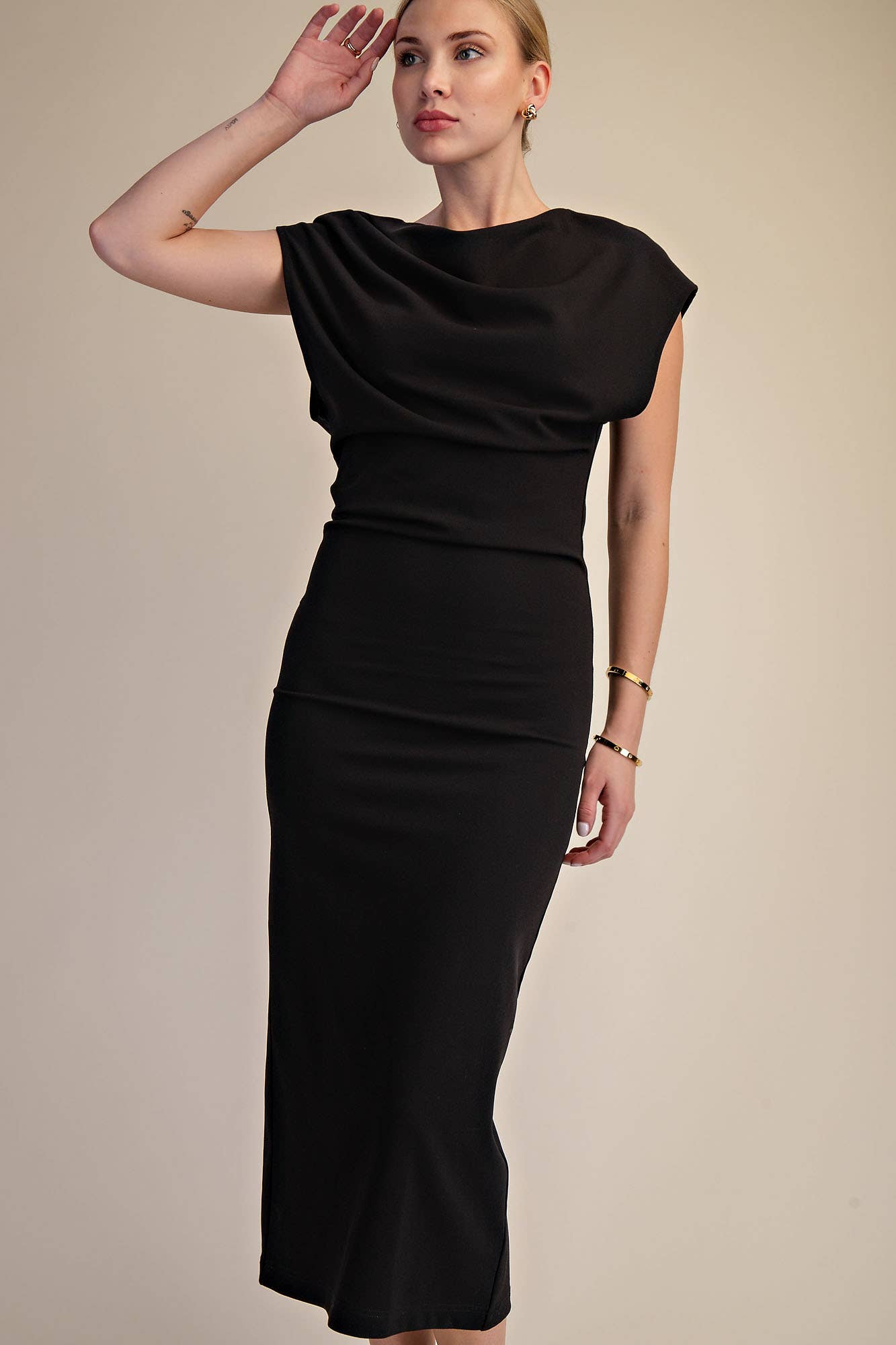 The Midnight Muse Draped Midi Dress