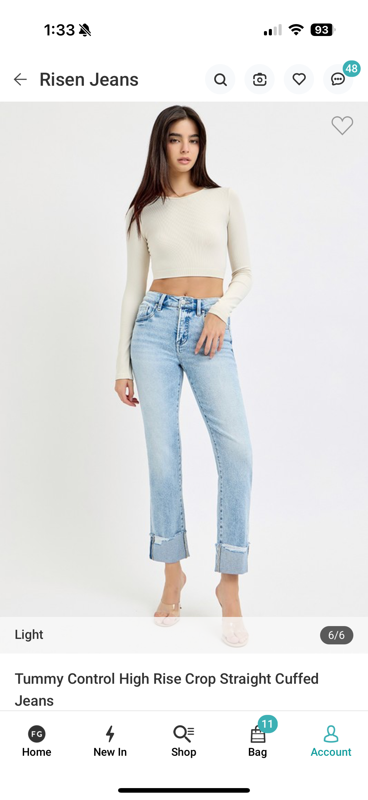 Risen Light Wash Tummy Control Cuffed Crop Straight Jeans
