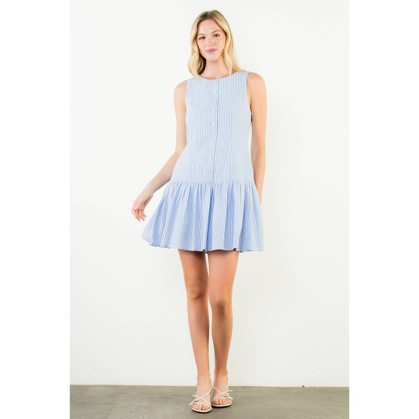 Sleeveless Striped Button Front Dress