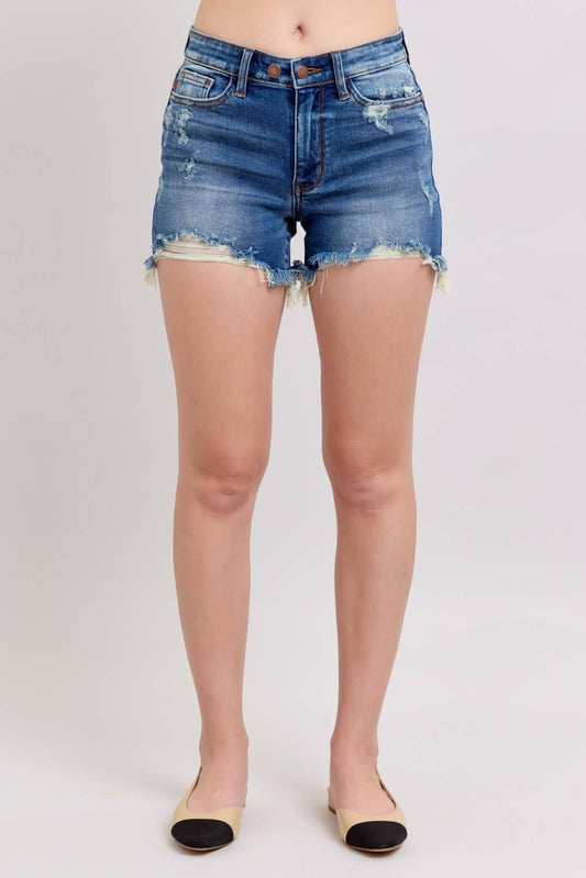 Judy Blue 2-Button Dad Shorts with Distress
