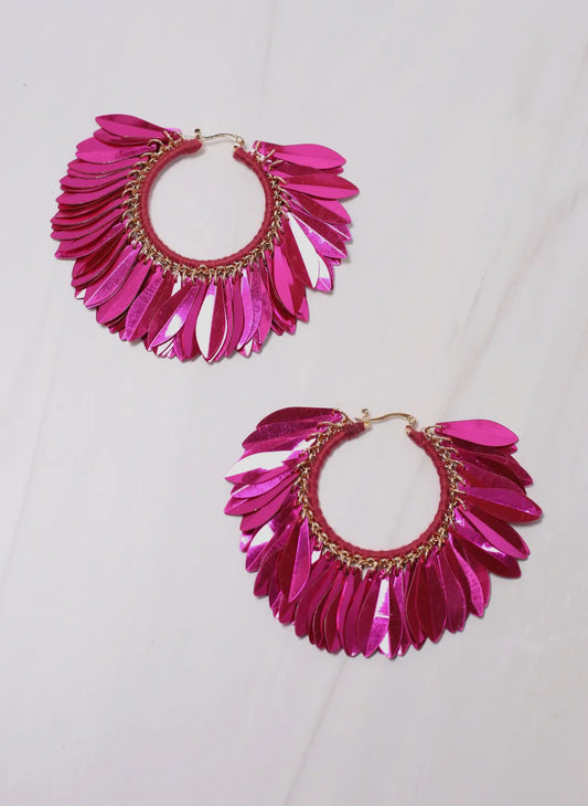 Ramon Sequin Hoop Earrings - Fuchsia