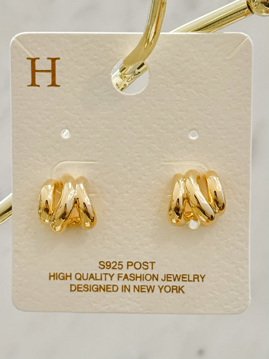 Three Half-Circle Gold Huggie Earrings