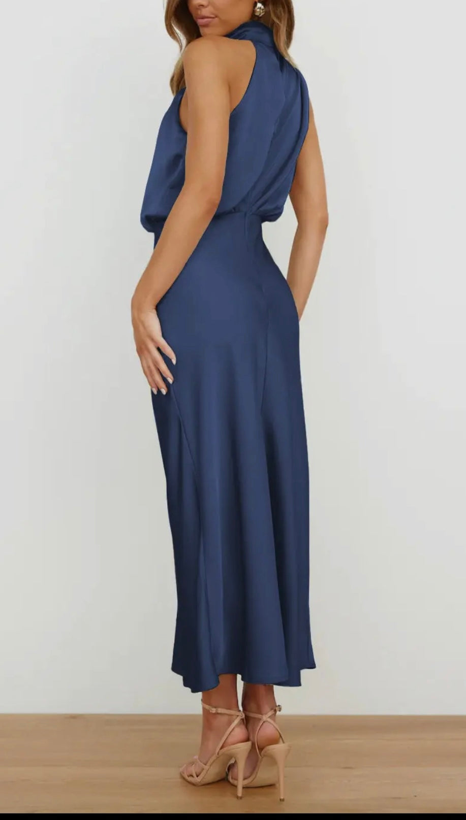 Sipping Champagne Satin Midi Dress