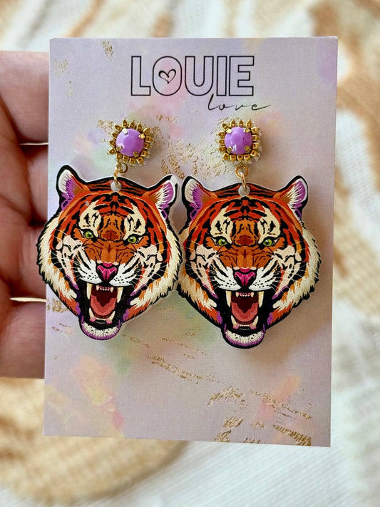 Fierce Fan Tiger Face Earrings