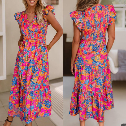 Ruffle Floral Maxi