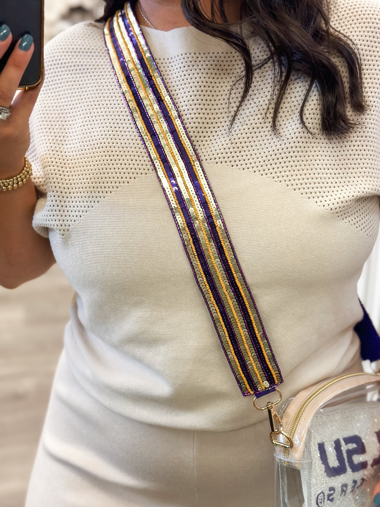 Purple & Gold Sequins Purse Strap