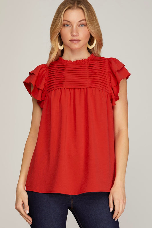 Ruffle Sleeve Pleated Top