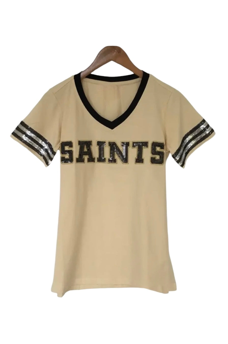 Saints Sequin V-Neck Shirt