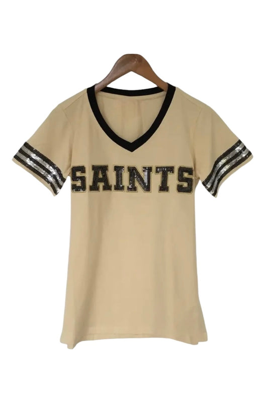 Saints Sequin V-Neck Shirt