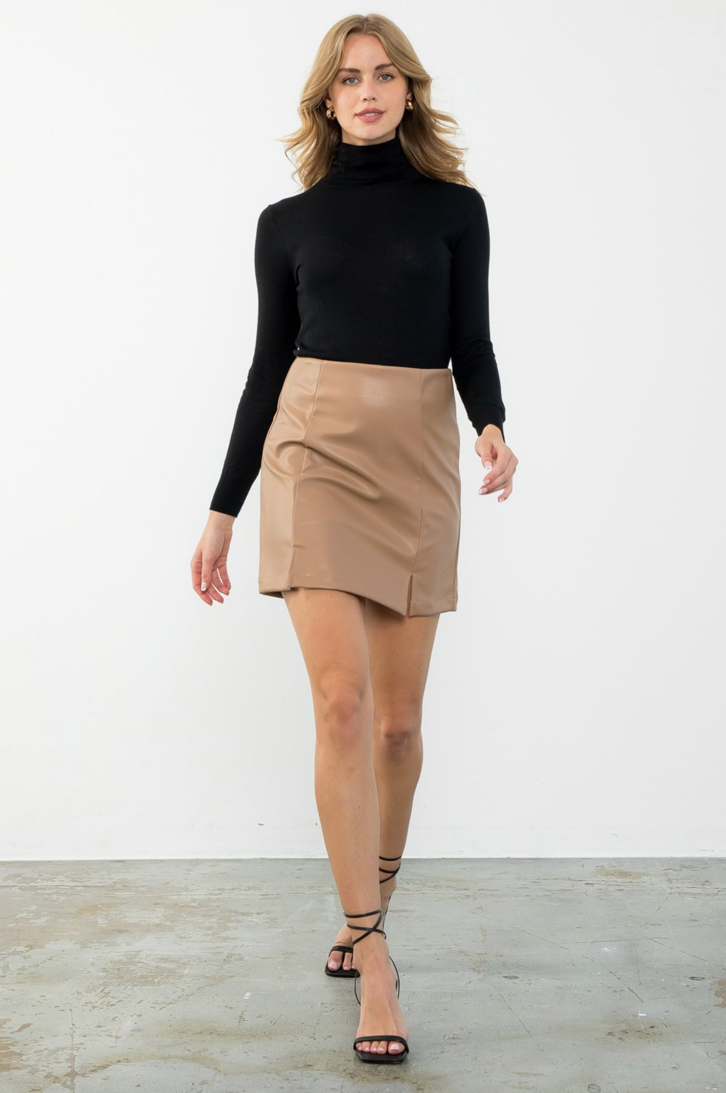 Beige Leather Skirt