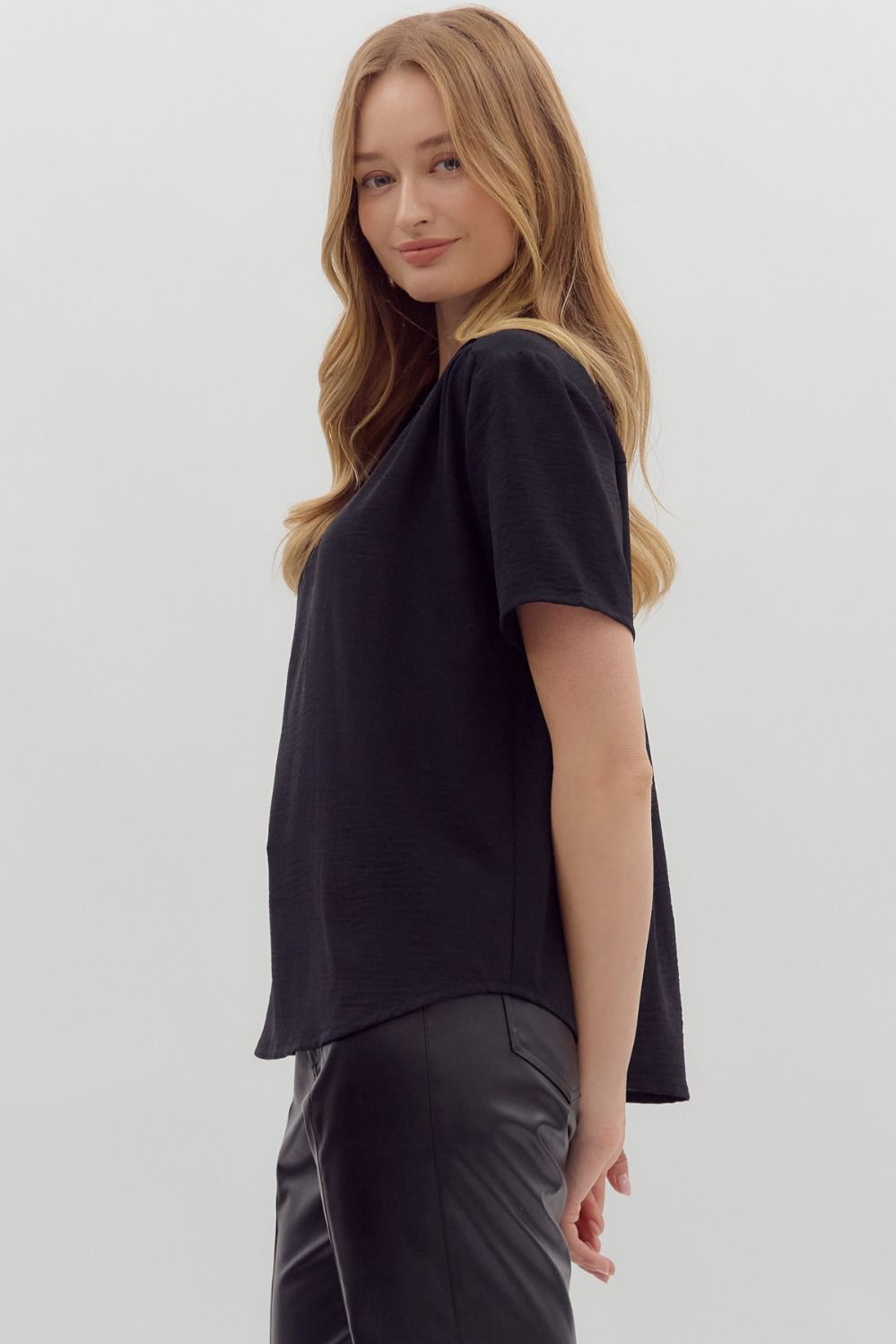 The Split V-Neck Woven Top