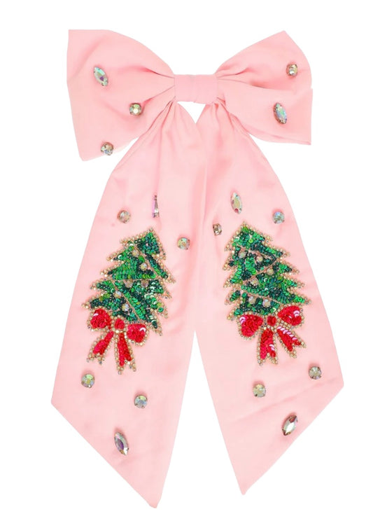 Pink Christmas Tree Hair Bow