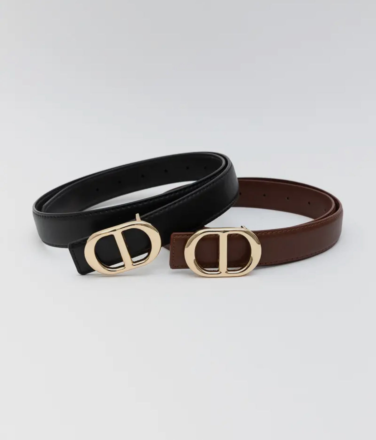 Symmetrical Golden Buckle Leather Belt