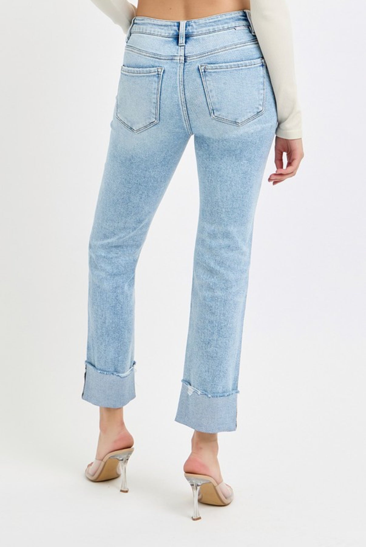 Risen Light Wash Tummy Control Cuffed Crop Straight Jeans