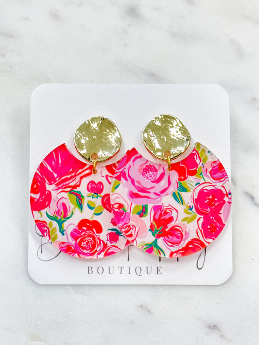 Preppy Floral Colorful Notched Earrings