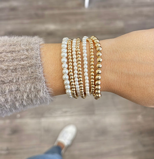 Gold and Pearl Beaded Bracelet Set