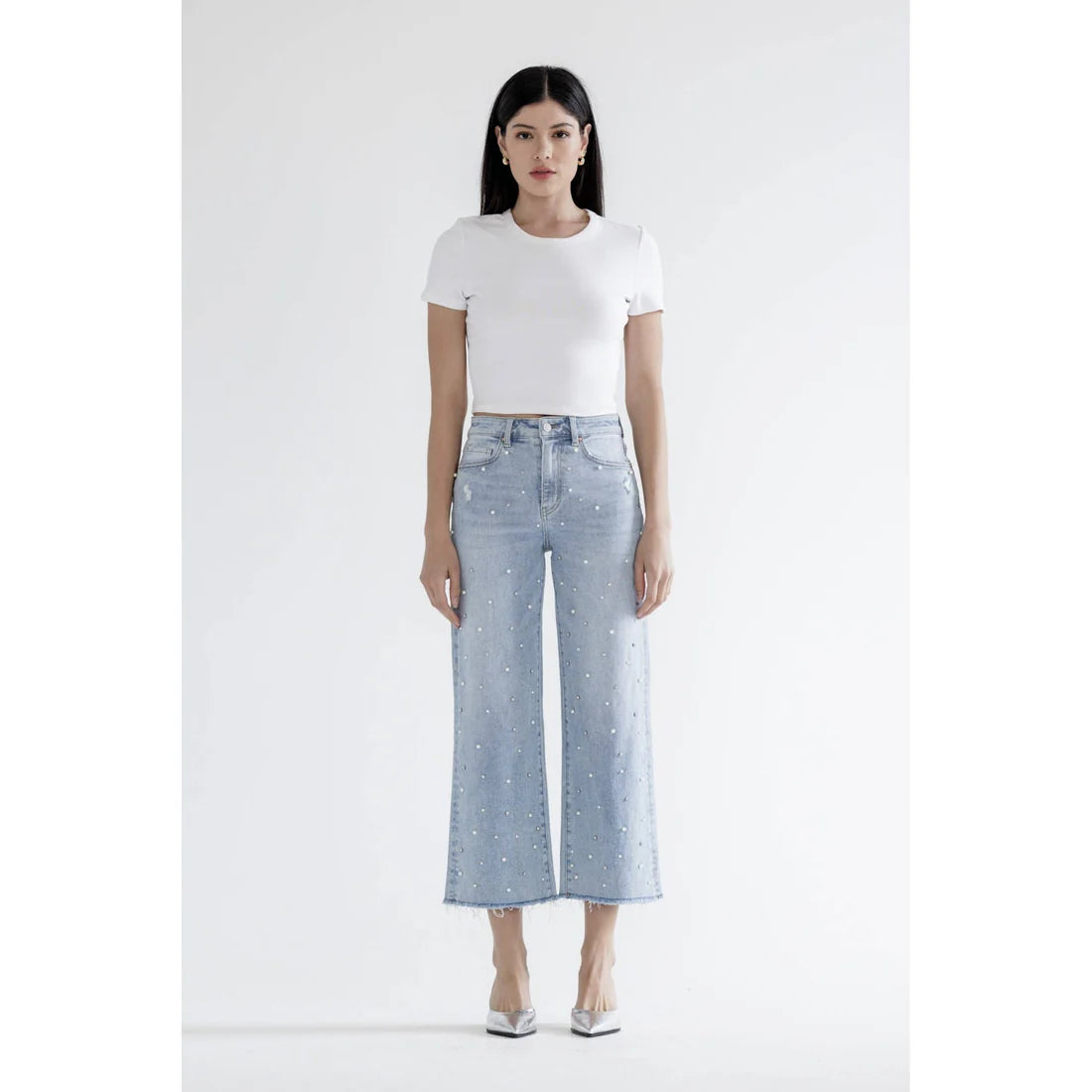 Pearl Embellished Wide Leg Jeans