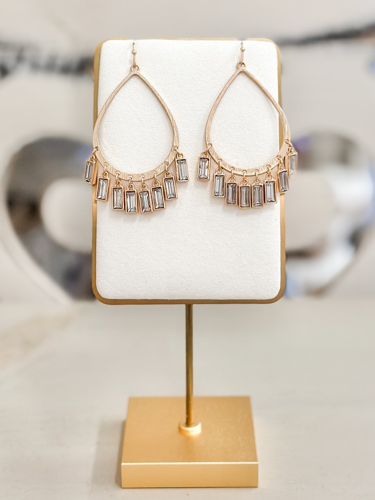 Crystal Teardrop and Baguette Earrings