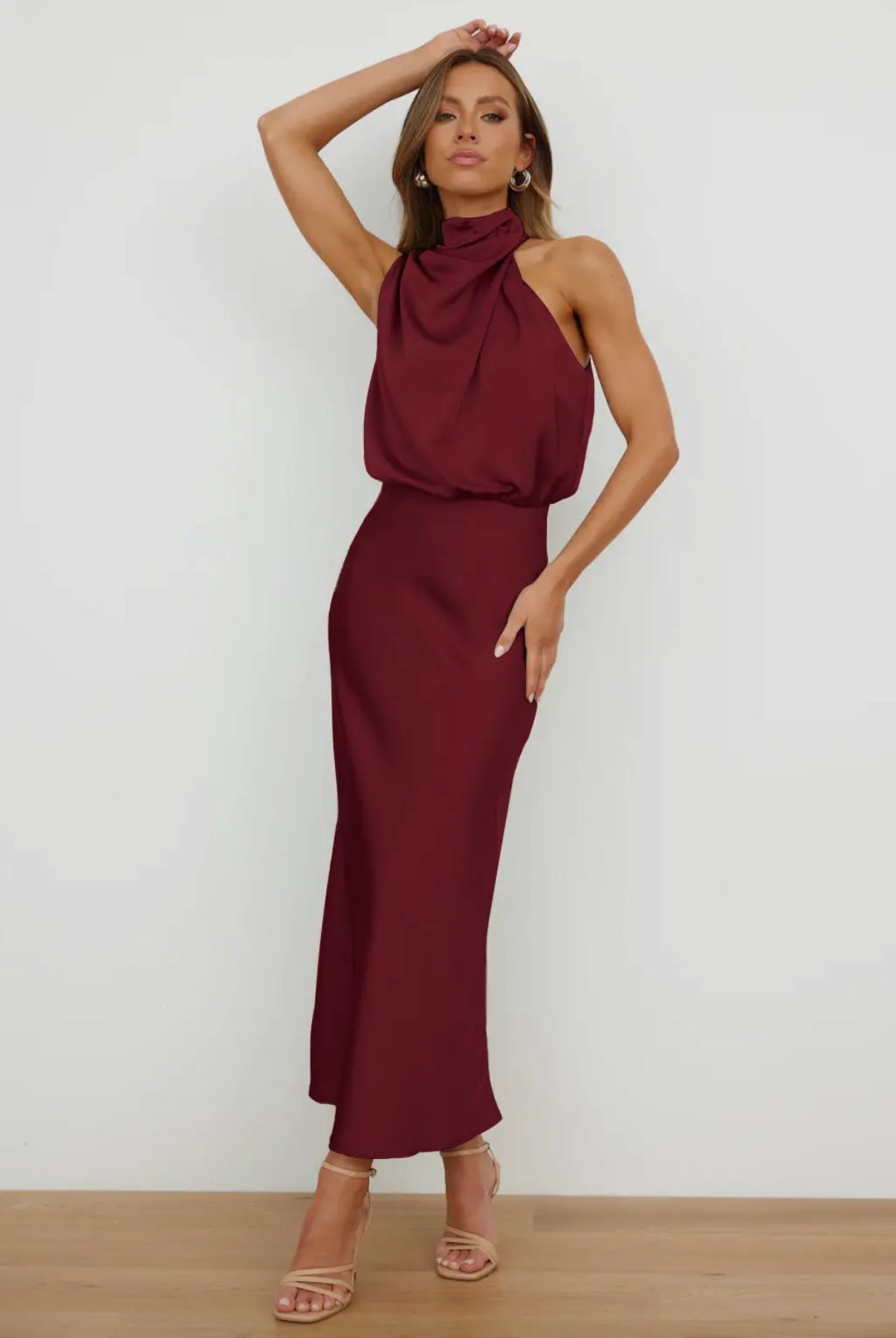 Sipping Champagne Satin Midi Dress