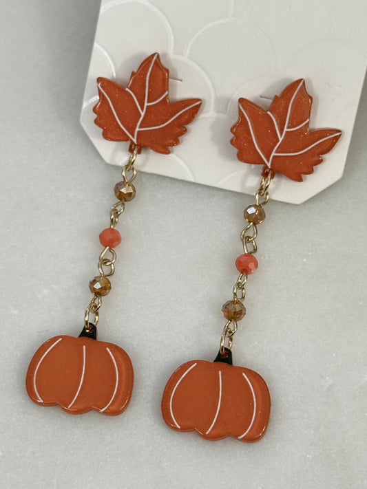 Fall Leaf & Pumpkin Drop Earrings