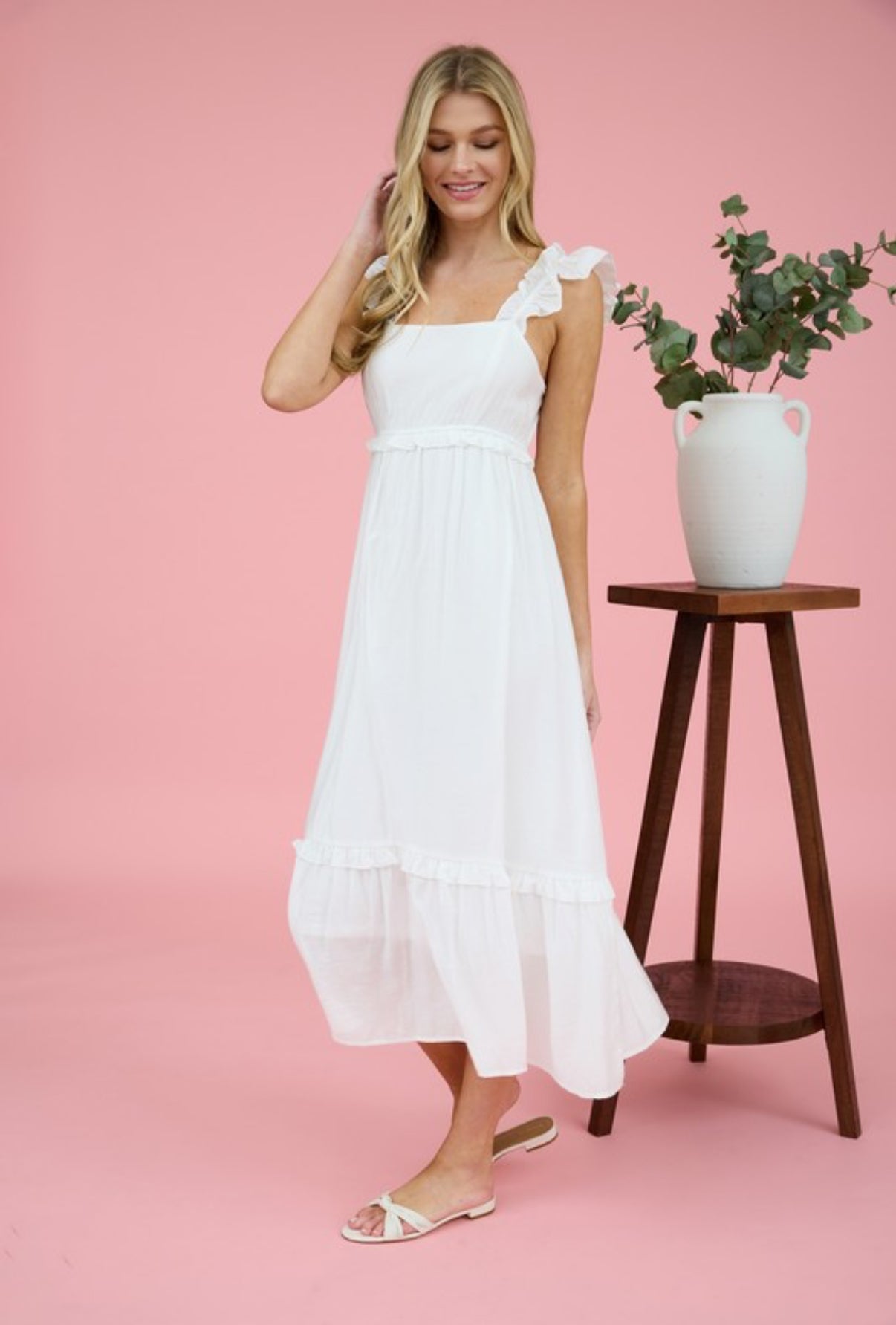 Empire Waist Ruffle Midi Dress