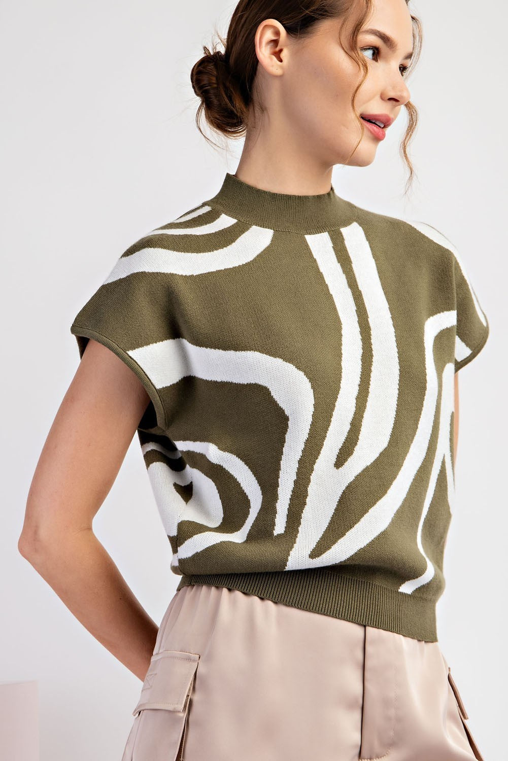 Swirl Printed Mock Neck Top