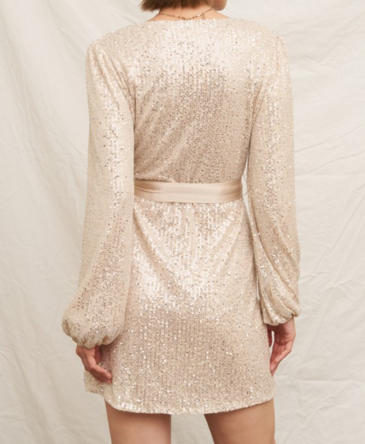 Champagne Sparkle Wrap Mini Dress