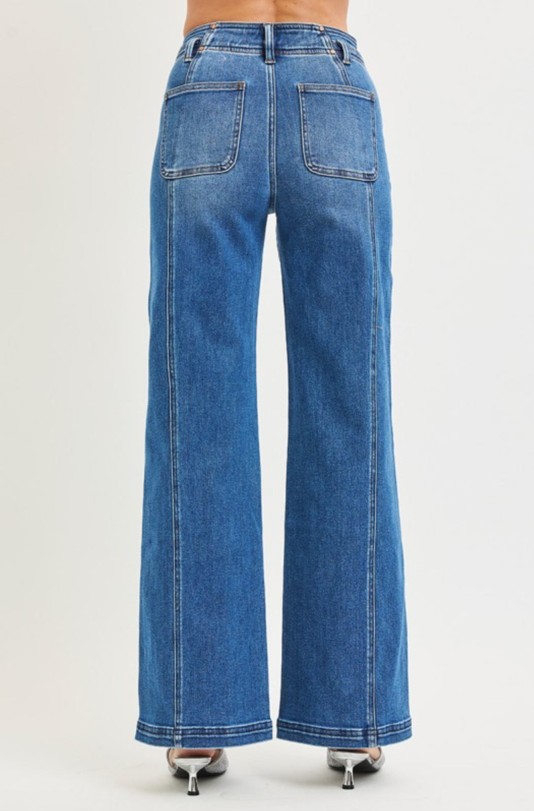 Risen Curved Seam High Rise Wide Leg Jeans