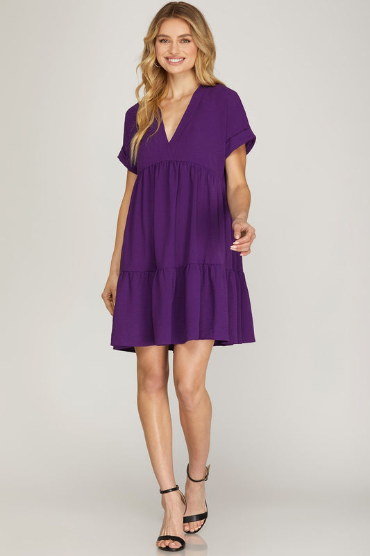 Purple V-Neck Dress